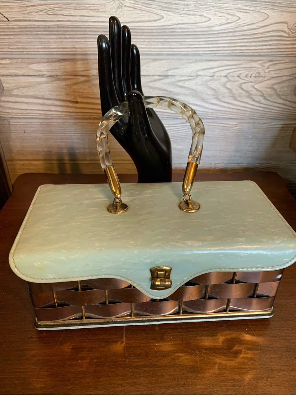Vintage 1960’s Silver metal Mint Green Top Handle Bag Woven purse